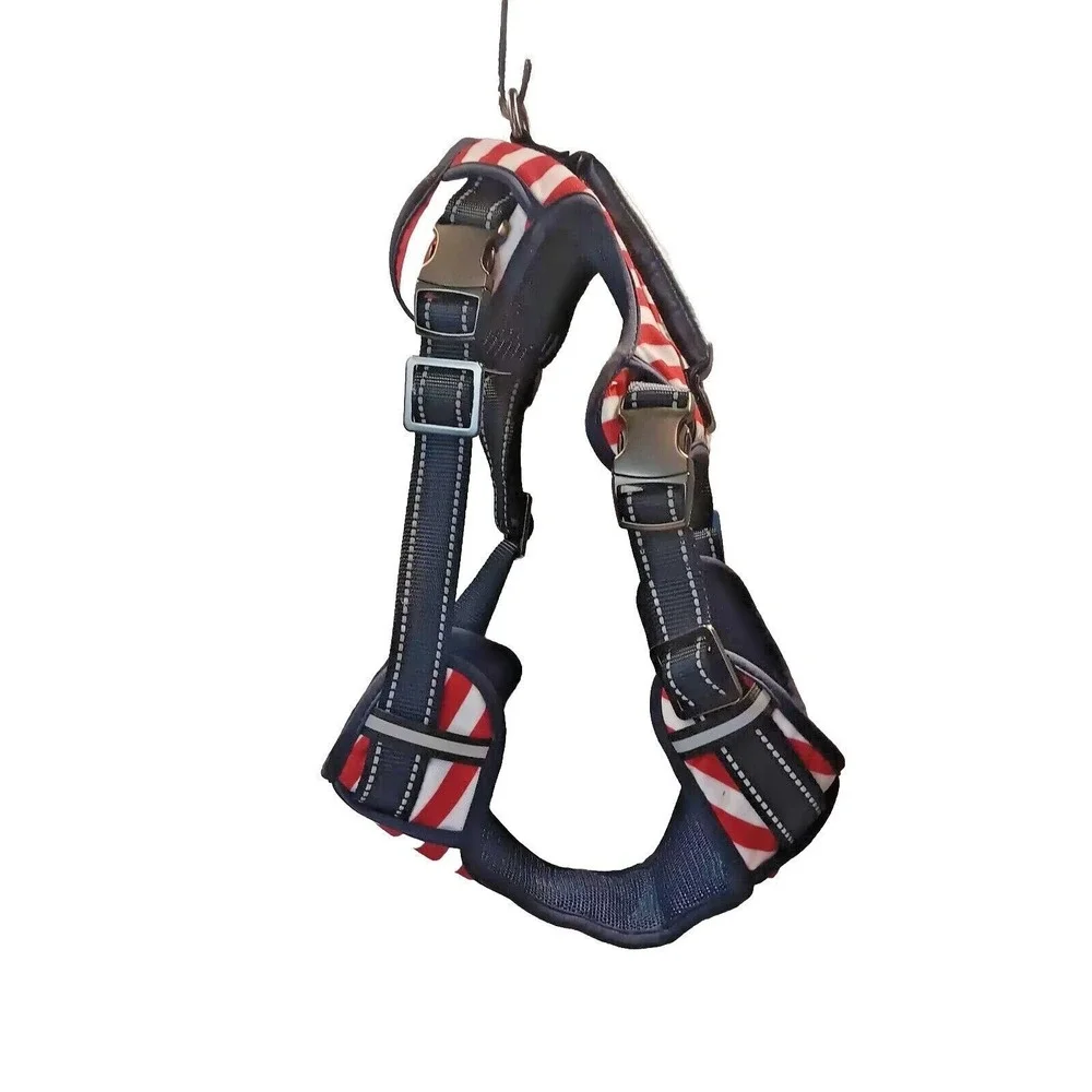 Dog Harness Red White & Blue Flag‎ Style Size Medium Heavy Duty Padded Clip on
